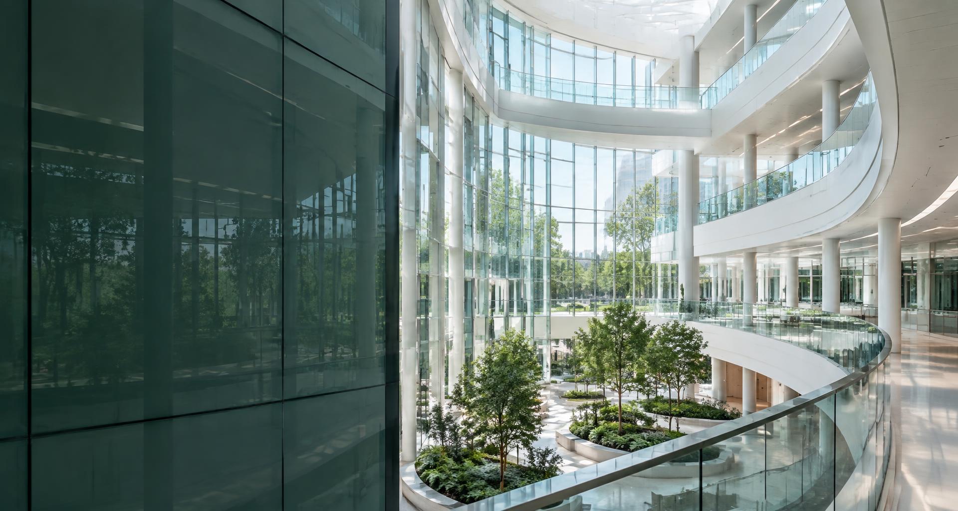 Illustrative modern healthcare atrium, not a named customer facility